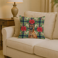 Mahogany Belgian Malinois Christmas PoinsettIas Throw Pillow