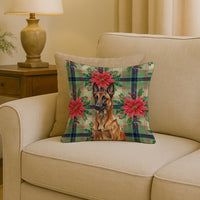 Mahogany Belgian Malinois Christmas PoinsettIas Throw Pillow
