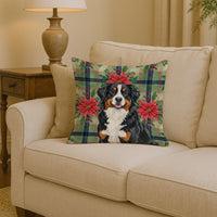 Bernese Mountain Dog Christmas PoinsettIas Throw Pillow
