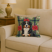 Bernese Mountain Dog Christmas PoinsettIas Throw Pillow