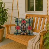 Black and Tan Bloodhound Christmas PoinsettIas Throw Pillow