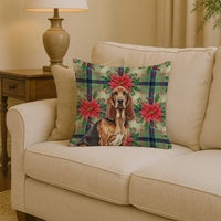 Liver and Tan Bloodhound Christmas PoinsettIas Throw Pillow