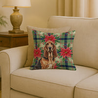Liver and Tan Bloodhound Christmas PoinsettIas Throw Pillow