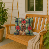 Liver and Tan Bloodhound Christmas PoinsettIas Throw Pillow