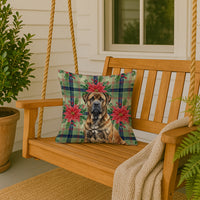 Brindle Boerboel Christmas PoinsettIas Throw Pillow