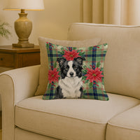 Border Collie Christmas PoinsettIas Throw Pillow