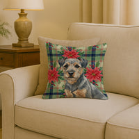 Blue and Tan Border Terrier Christmas PoinsettIas Throw Pillow