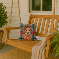Red Border Terrier Christmas PoinsettIas Throw Pillow