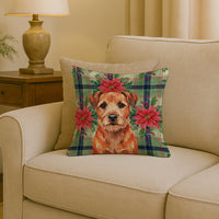 Red Border Terrier Christmas PoinsettIas Throw Pillow