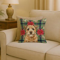 Wheaten Border Terrier Christmas PoinsettIas Throw Pillow