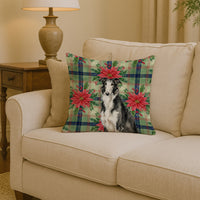 Black and White Borzoi Christmas PoinsettIas Throw Pillow