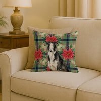 Black and White Borzoi Christmas PoinsettIas Throw Pillow