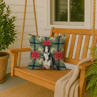 Black and White Borzoi Christmas PoinsettIas Throw Pillow