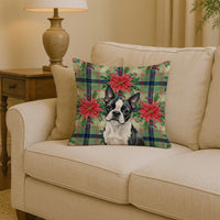 Boston Terrier Christmas PoinsettIas Throw Pillow
