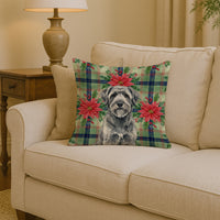 Gray Bouvier des Flandres Christmas PoinsettIas Throw Pillow