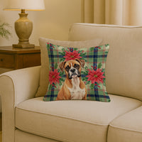 Boxer Christmas PoinsettIas Throw Pillow