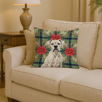 White Boxer Christmas PoinsettIas Throw Pillow