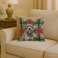 Gray Briard Christmas PoinsettIas Throw Pillow
