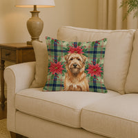 Tawny Briard Christmas PoinsettIas Throw Pillow