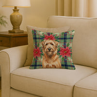 Tawny Briard Christmas PoinsettIas Throw Pillow