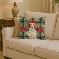 Orange and White Brittany Christmas PoinsettIas Throw Pillow