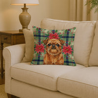 Belge Brussels Griffon Christmas PoinsettIas Throw Pillow