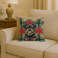 Black and Tan Brussels Griffon Christmas PoinsettIas Throw Pillow