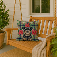 Black and Tan Brussels Griffon Christmas PoinsettIas Throw Pillow