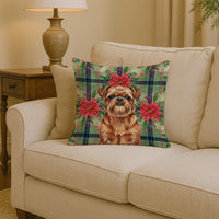 Red Brussels Griffon Christmas PoinsettIas Throw Pillow