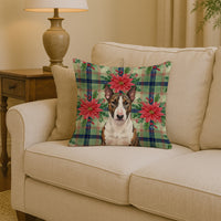 Brindle and White Bull Terrier Christmas PoinsettIas Throw Pillow