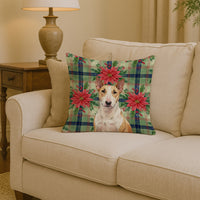 Fawn and White Bull Terrier Christmas PoinsettIas Throw Pillow