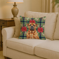 Red Bullmastiff Christmas PoinsettIas Throw Pillow