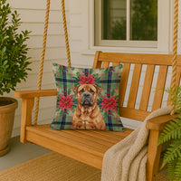 Red Bullmastiff Christmas PoinsettIas Throw Pillow