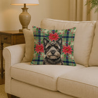 Black Cairn Terrier Christmas PoinsettIas Throw Pillow