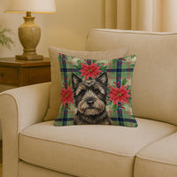 Black Cairn Terrier Christmas PoinsettIas Throw Pillow