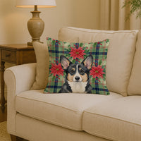 Black and White Cardigan Welsh Corgi Christmas PoinsettIas Throw Pillow