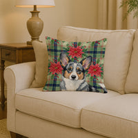 Blue Merle Cardigan Welsh Corgi Christmas PoinsettIas Throw Pillow