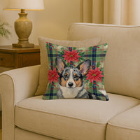 Blue Merle Cardigan Welsh Corgi Christmas PoinsettIas Throw Pillow