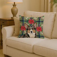 Brindle Cardigan Welsh Corgi Christmas PoinsettIas Throw Pillow