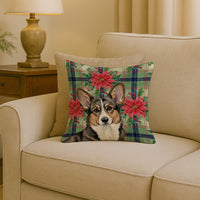 Brindle Cardigan Welsh Corgi Christmas PoinsettIas Throw Pillow