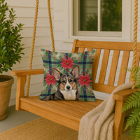 Brindle Cardigan Welsh Corgi Christmas PoinsettIas Throw Pillow
