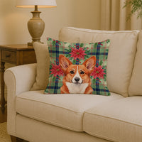 Red Cardigan Welsh Corgi Christmas PoinsettIas Throw Pillow