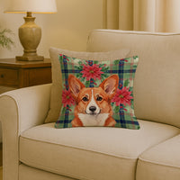 Red Cardigan Welsh Corgi Christmas PoinsettIas Throw Pillow