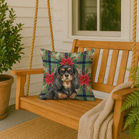 Black and Tan Cavalier Spaniel Christmas PoinsettIas Throw Pillow