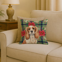 Blenheim Cavalier Spaniel Christmas PoinsettIas Throw Pillow