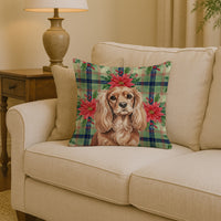 Ruby Cavalier Spaniel Christmas PoinsettIas Throw Pillow
