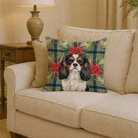 Tricolor Cavalier Spaniel Christmas PoinsettIas Throw Pillow