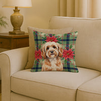 Cavapoo Christmas PoinsettIas Throw Pillow