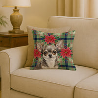 Chihuahua Christmas PoinsettIas Throw Pillow
