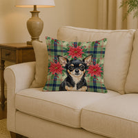 Black and Tan Chihuahua Christmas PoinsettIas Throw Pillow